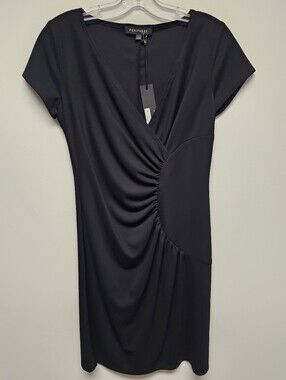 Periphery Black V-Neck Ruched Midi Dress